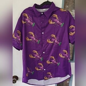 Vibrant Purple Casual Button Down Shirt with Lobster Print